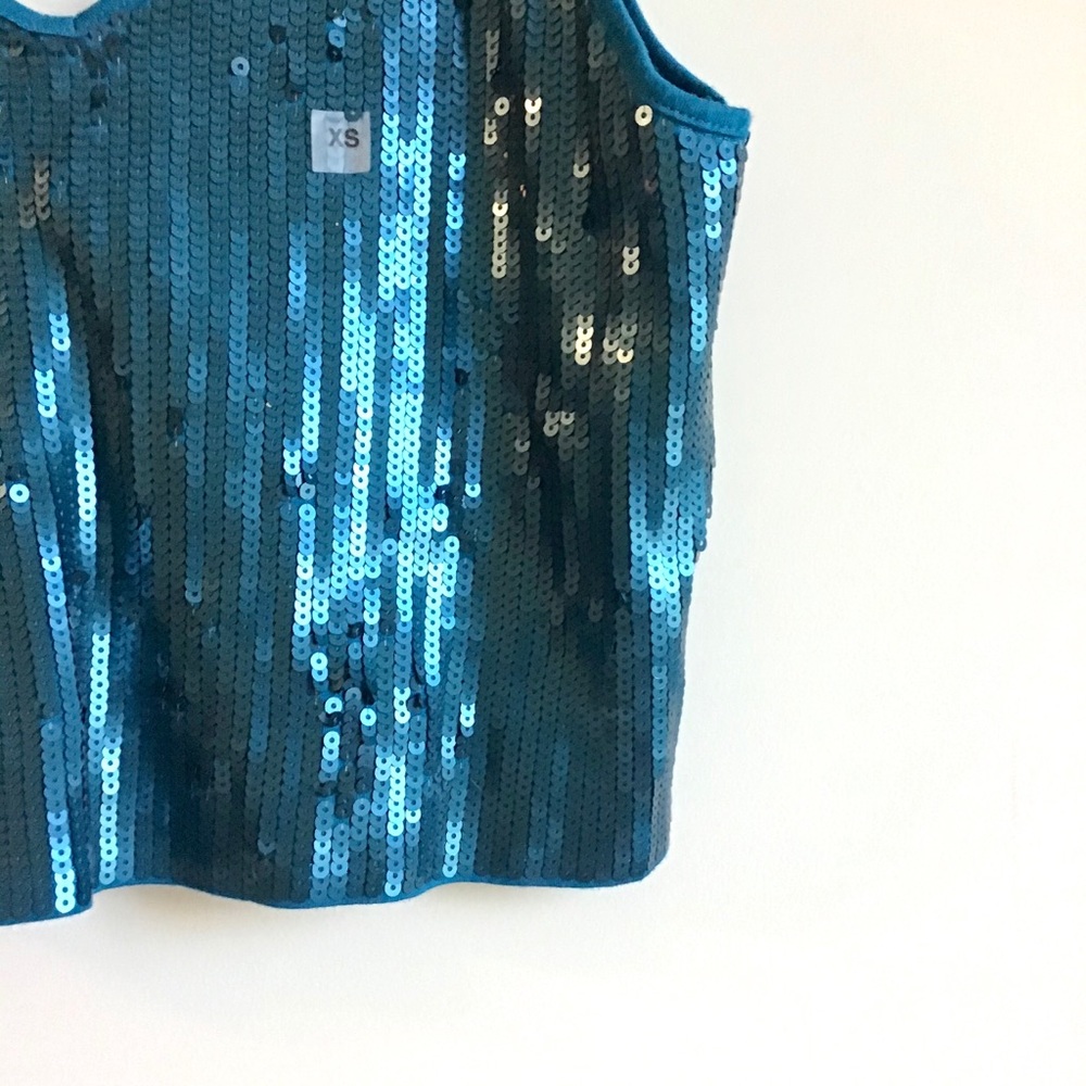 NWT Express teal blue-green sequin crop tank top - Picture 5 of 9